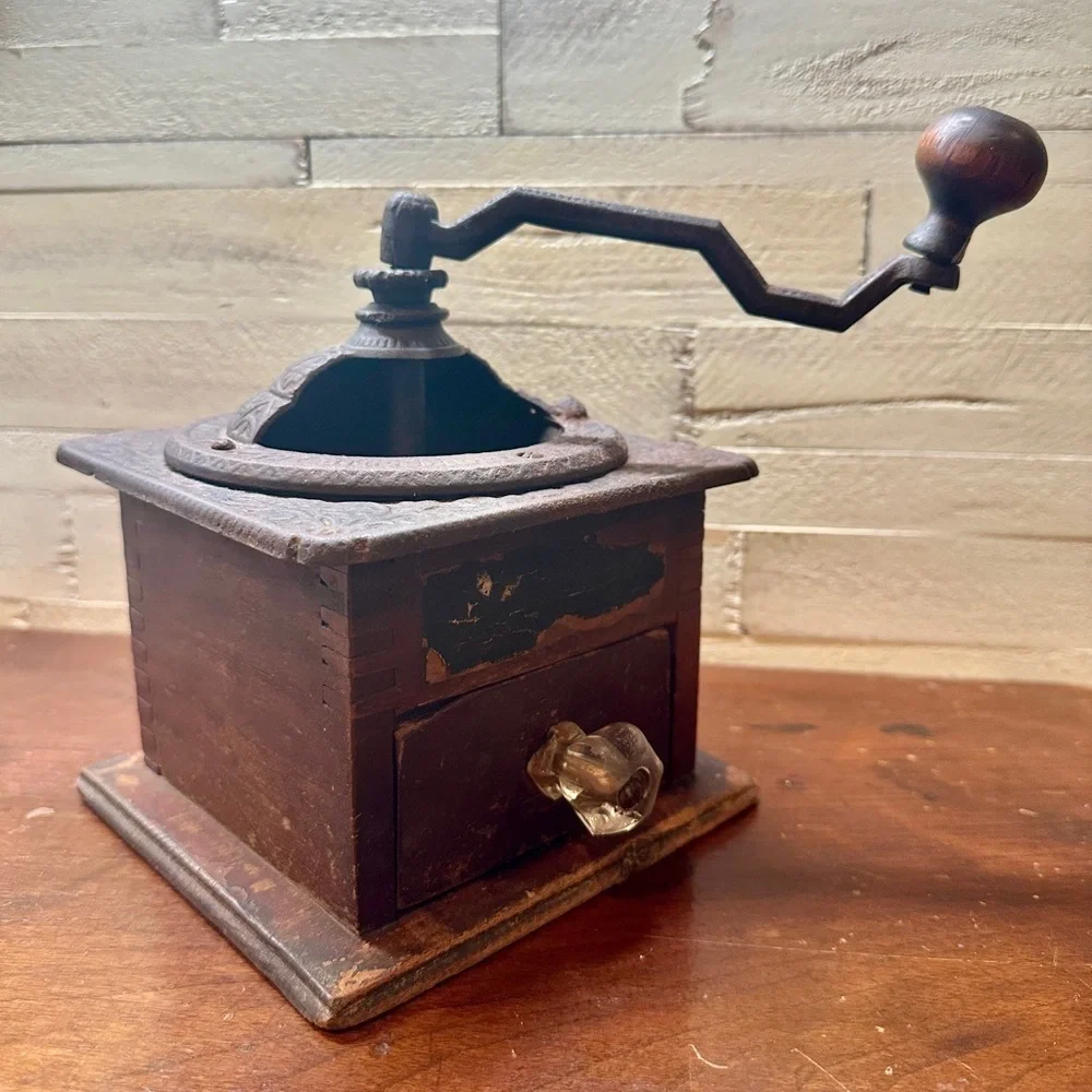 ANTIQUE, LOGAN & STROBRIDGE IRON CO. #701, CAST IRON/WOOD COFFEE GRINDER